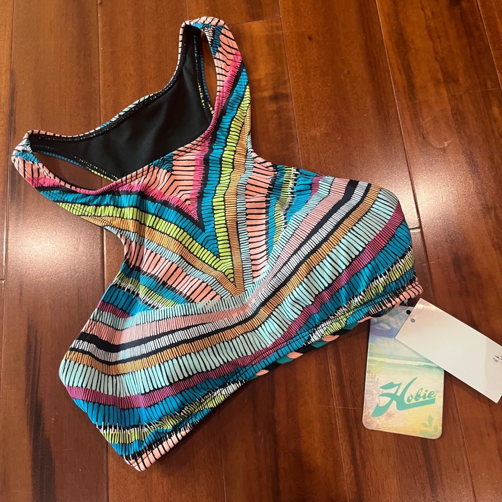 Hobie Bikini Tankini Top Braided Back Sporty Multi Geometric Swim HS8J789 New S
